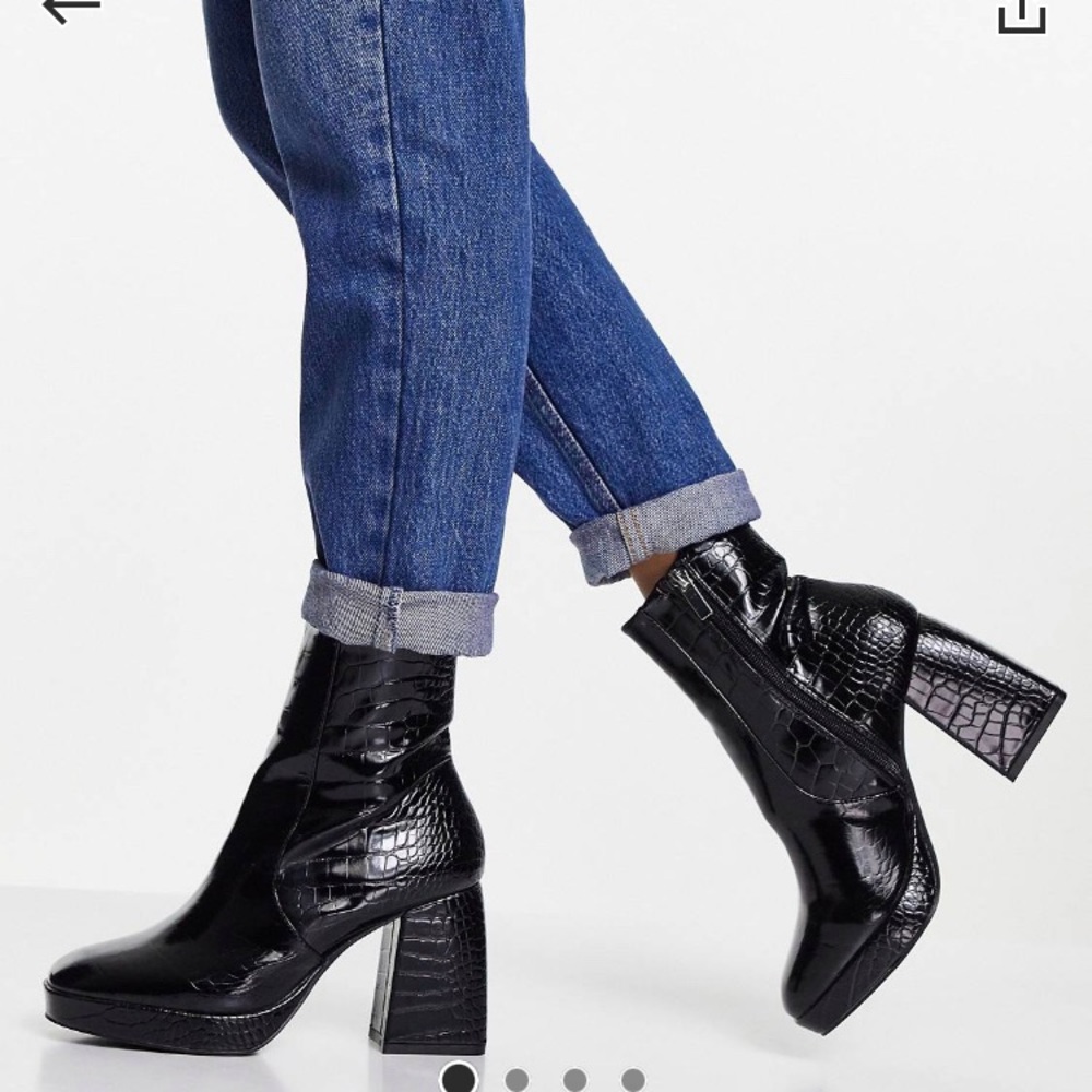 UK8 EU41 US10 - 9.5(fit) black croc print high heeled ankle booties